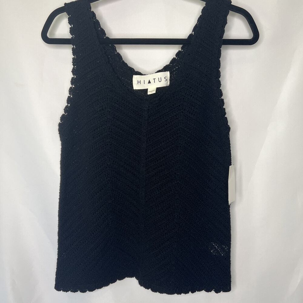 Hiatus Crochet Tank Top Women’s Small Black V Neck Airy Beach Summer